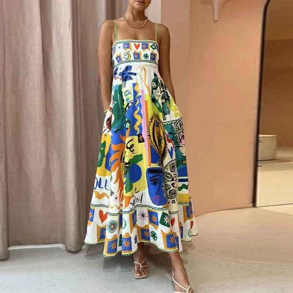 basic casual dresses elegant print colorful long dress women high
