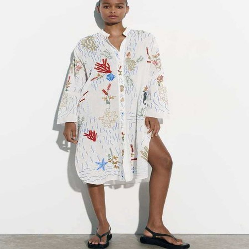 basic casual dresses fitshinling bohemian embroidery shirt dress female clothing