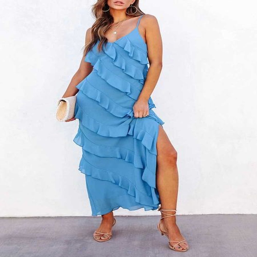 basic casual dresses new womens evening dress solid folded ruffle