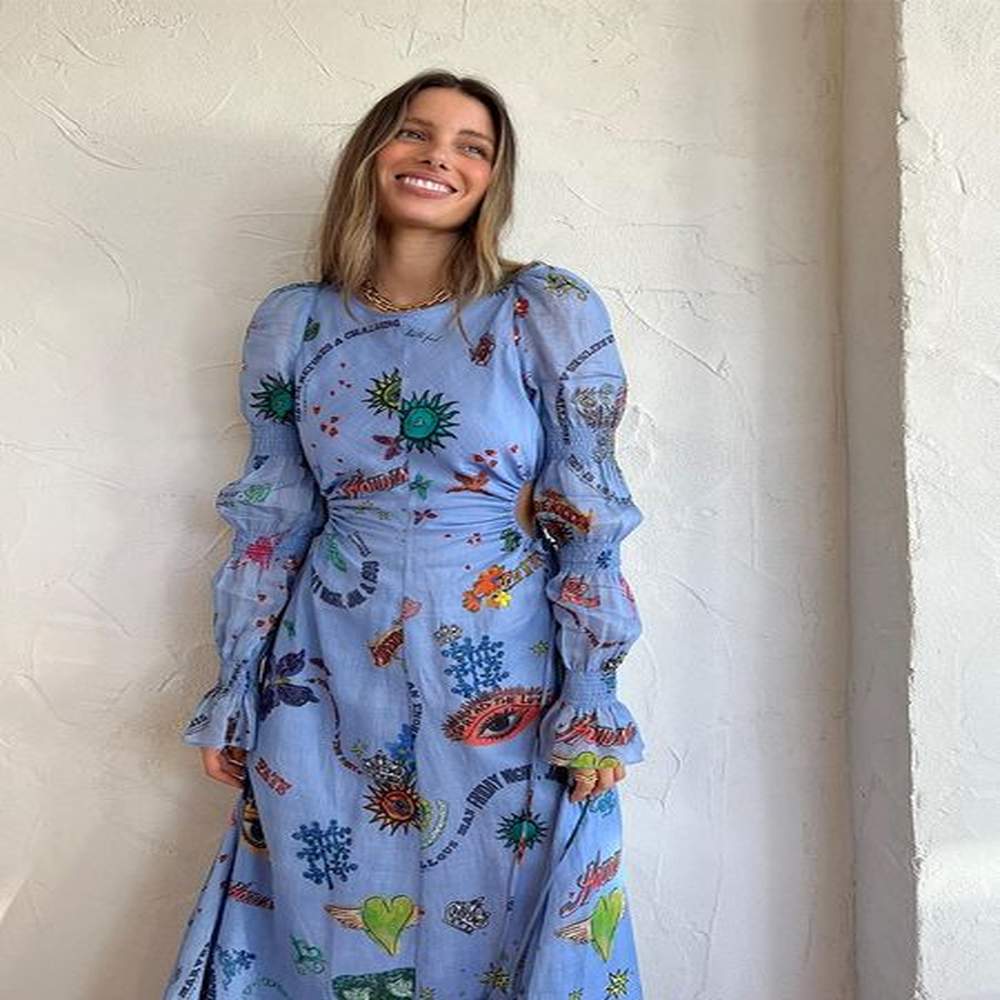 basic casual dresses print beach dres o neck long lantern