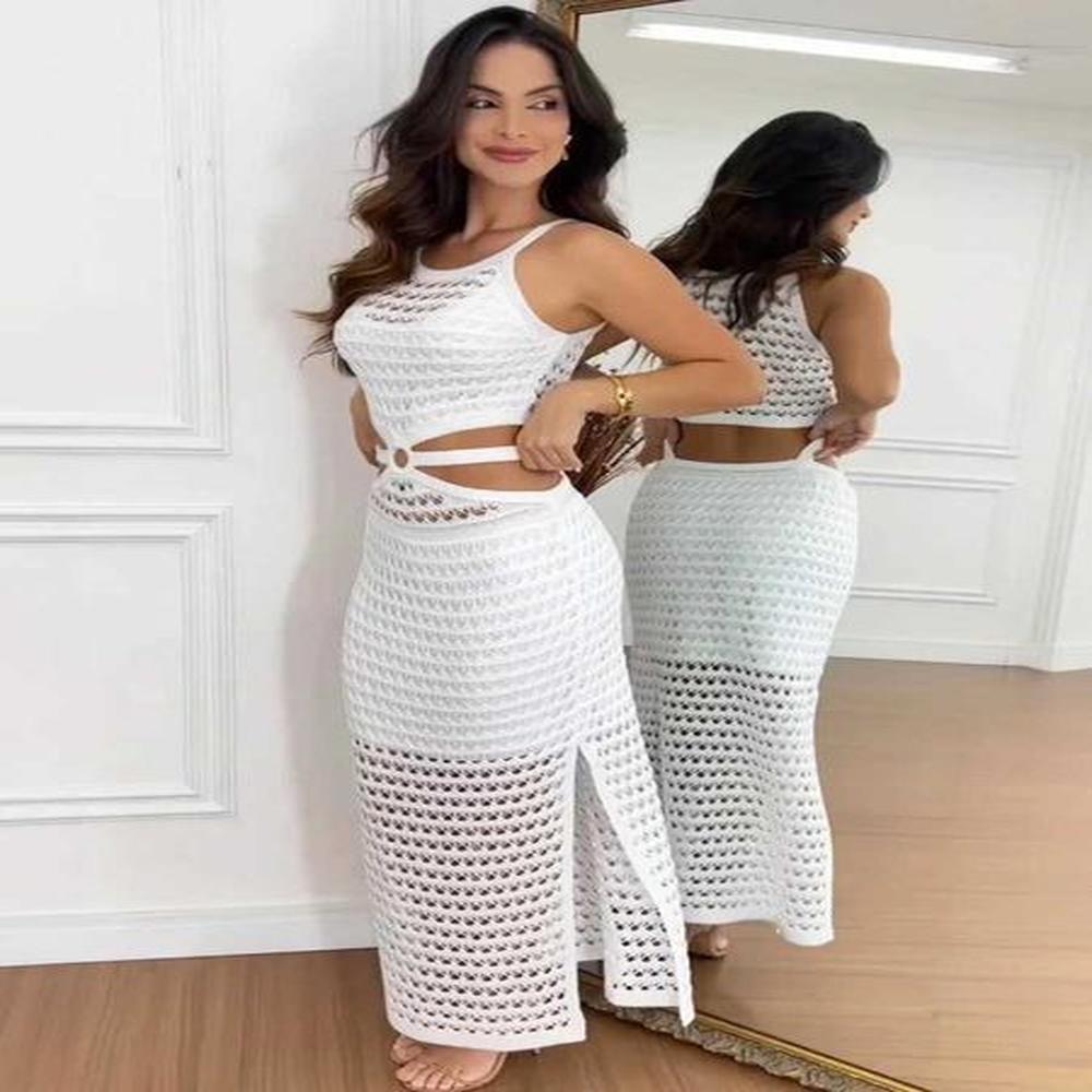 basic casual dresses sexy hollow womens knitted maxi dress with