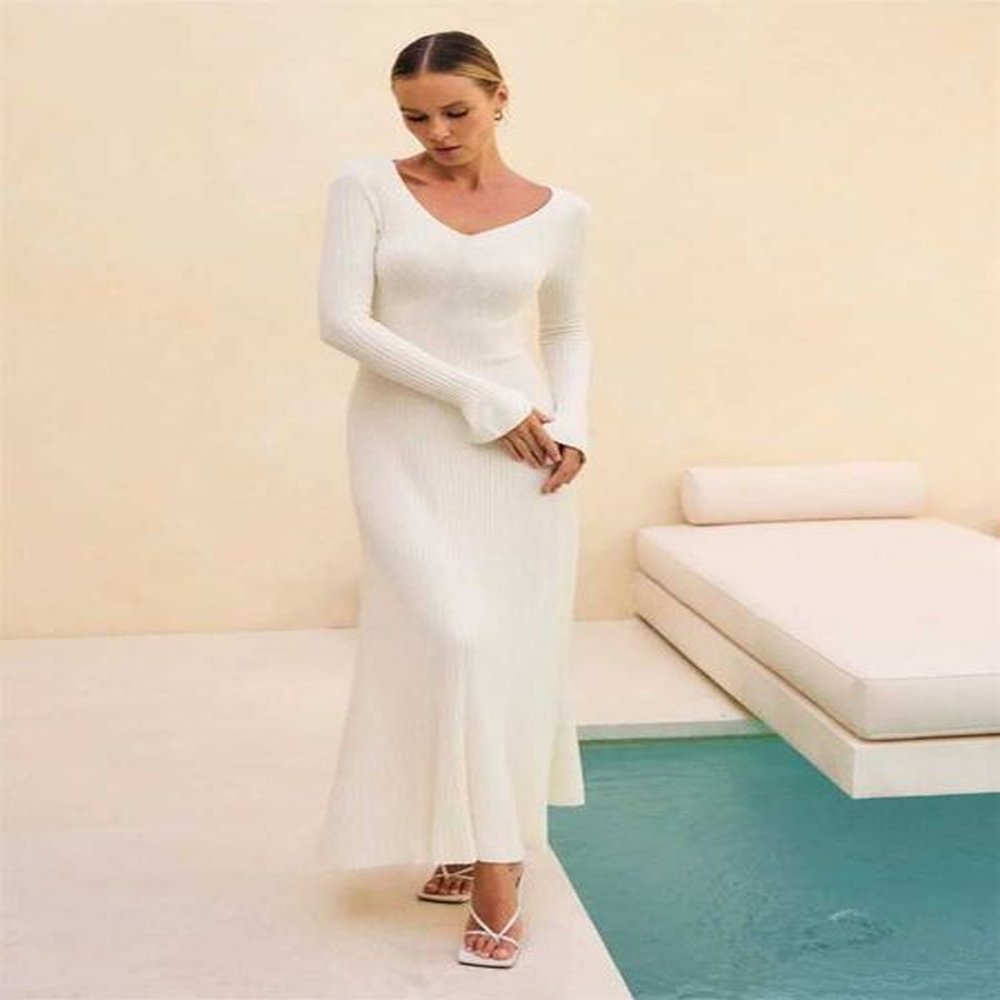 basic casual dresses sexy vneck knitted cotton maxi long mermaid