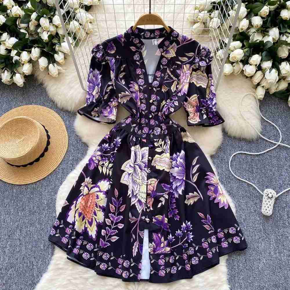 basic casual dresses summer runway holiday gorgeous flower short dress