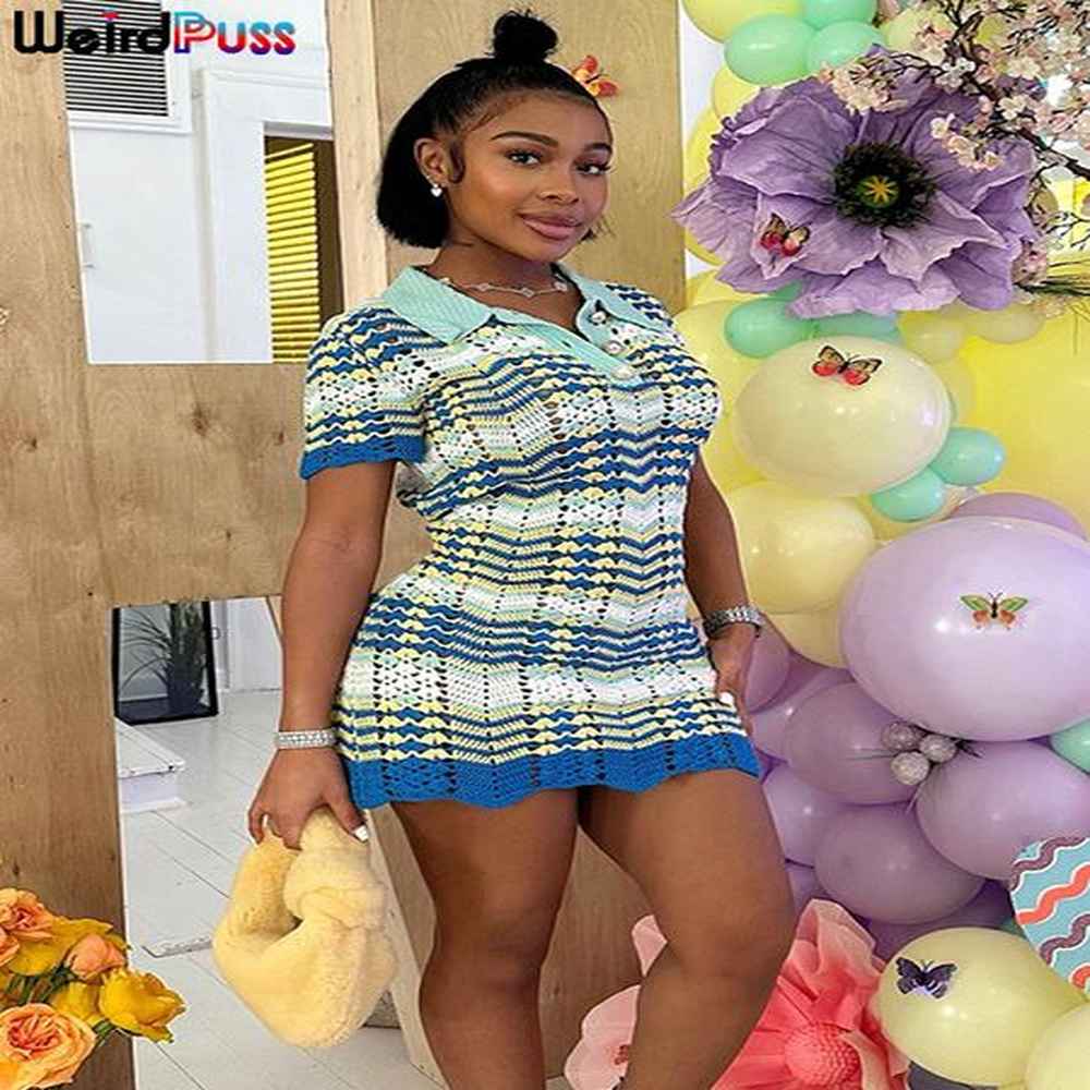 basic casual dresses weird puss crochet wavy dress women summer