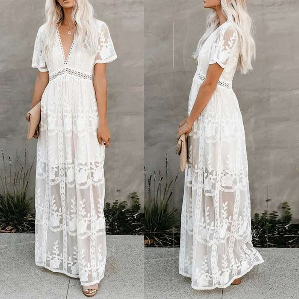 basic casual dresses womens bohemian long dress loose embroidery white