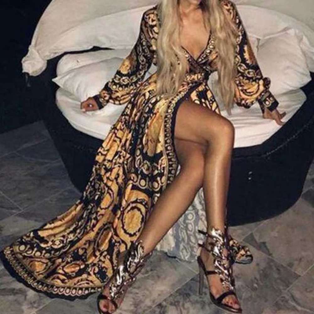 basic casual dresses womens boho vneck printed sundress long maxi
