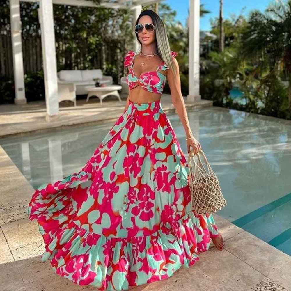 basic casual dresses womens swimwear printed ruffle bikini and