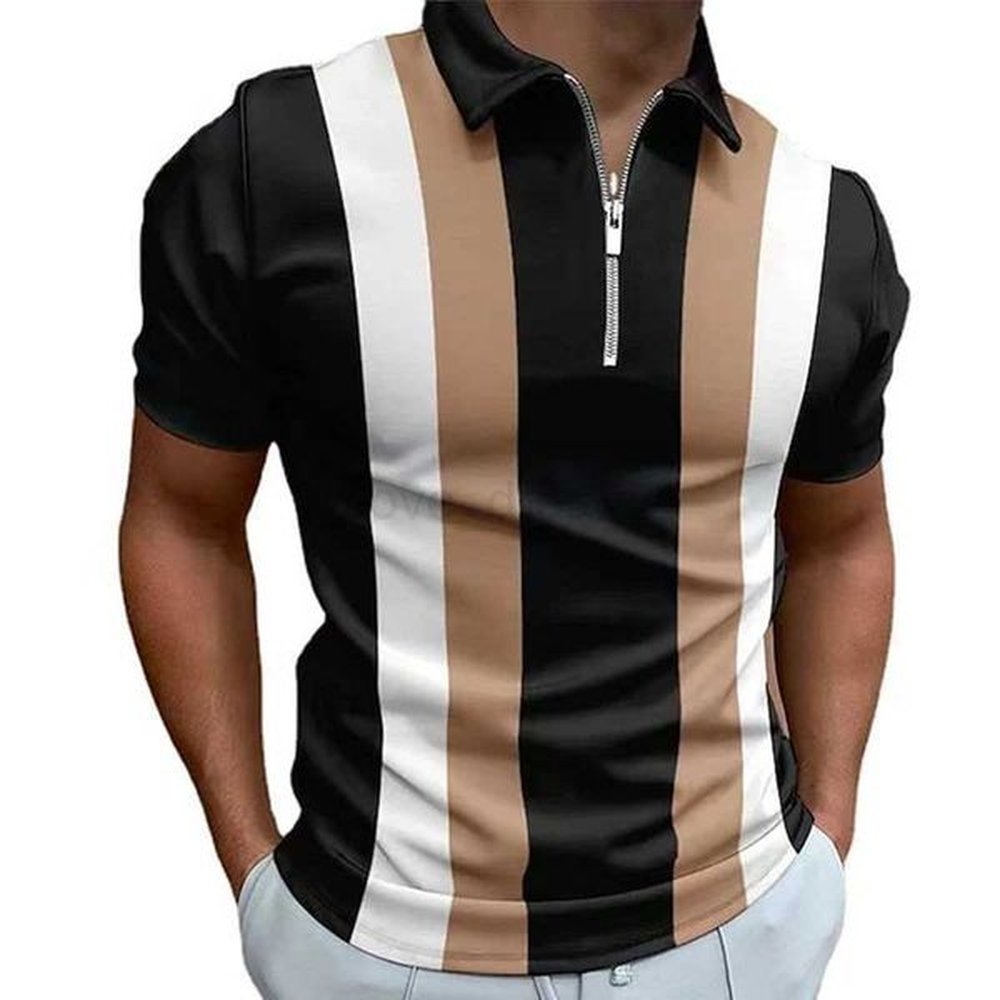 Basic Style Stripe Printed Mens Polo Shirt Half Zip Up Short Sleeve Polo Shirts For Men Multicolor Causal Mens Clothing SummerXJ240920