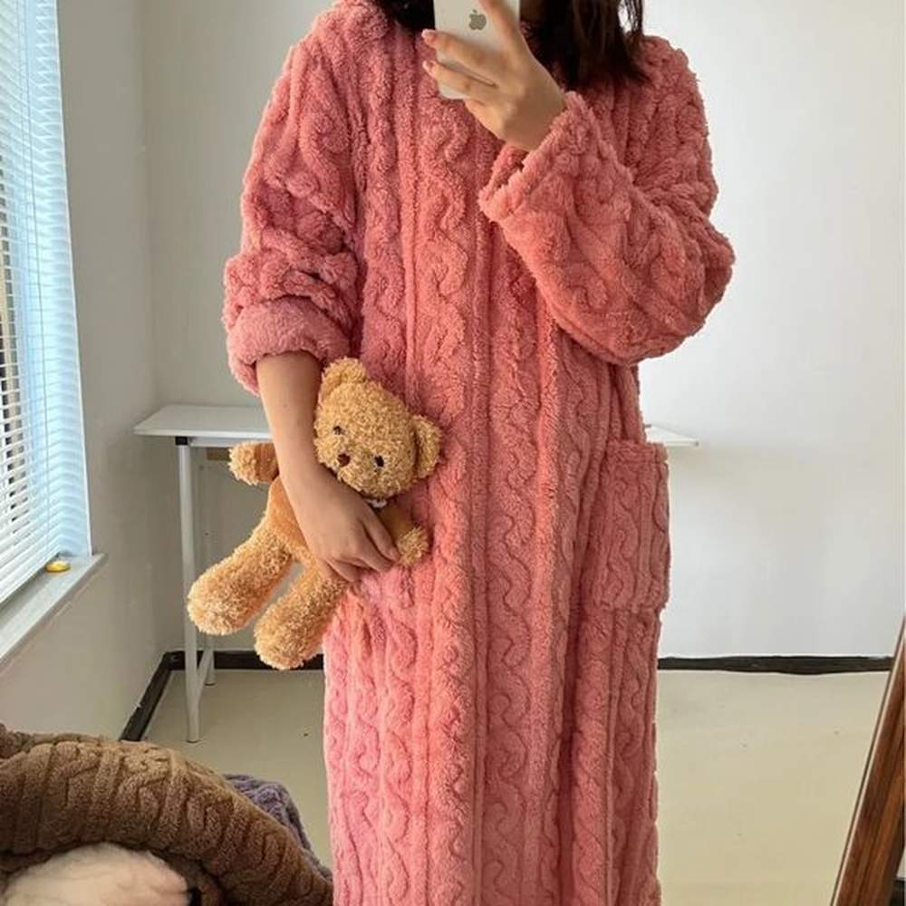 bathrobe womens bathrobe coral padded thickened warm pajamas dress winter