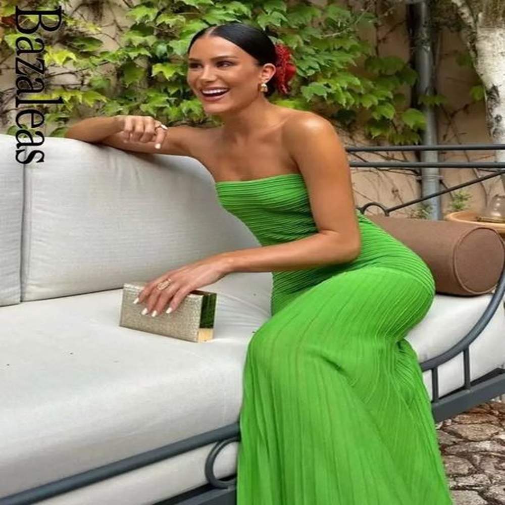 bazaleas store traf womens dresses green slim fit aline dress