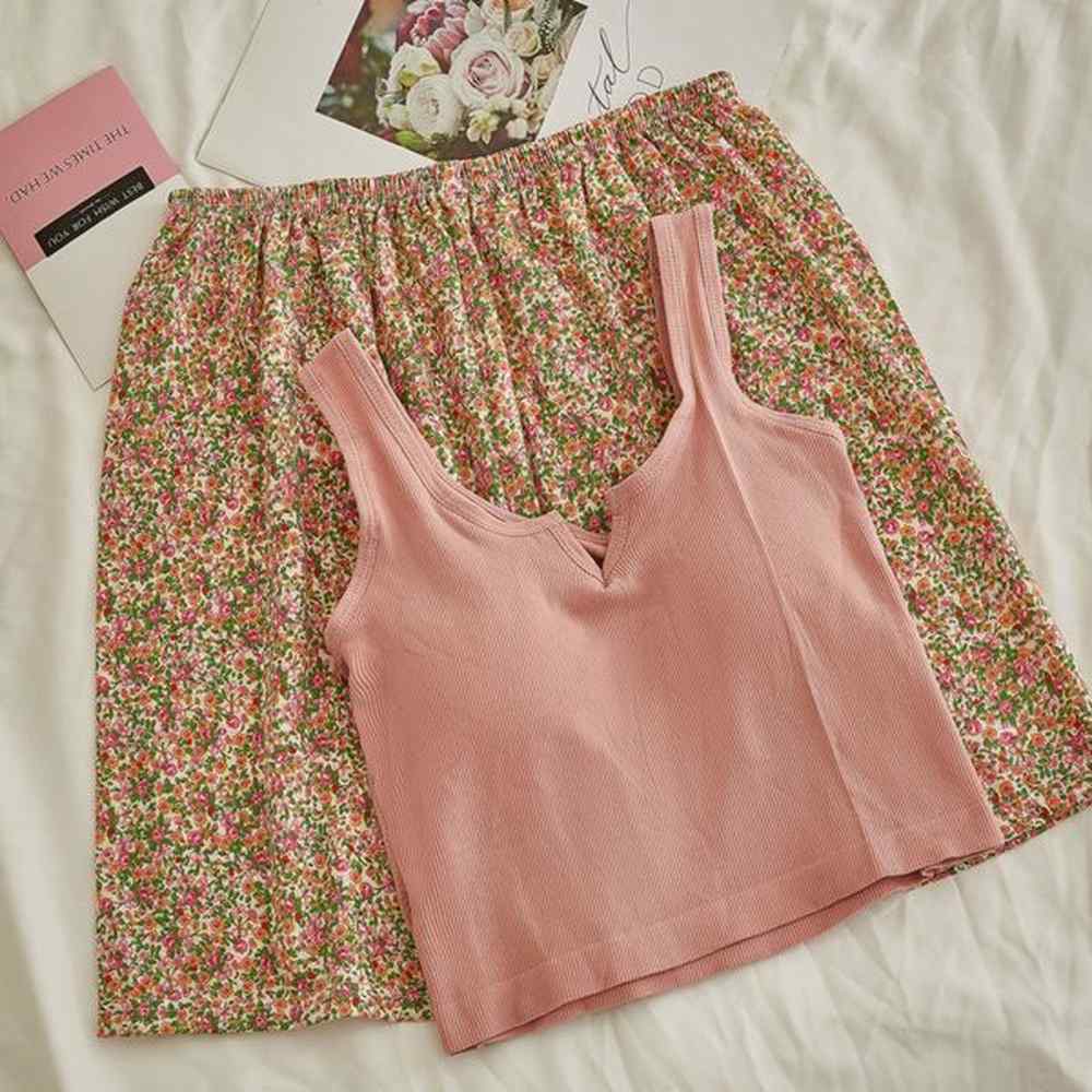 bcamisole with padded pajamas for women with small floral patterns