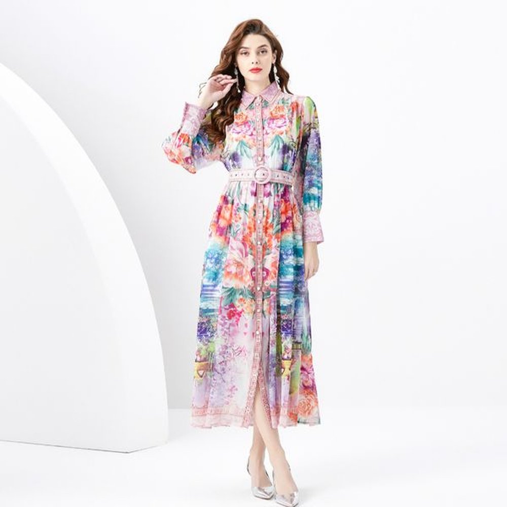 beautiful maxi flower cocktail cardigan dress designer women button long