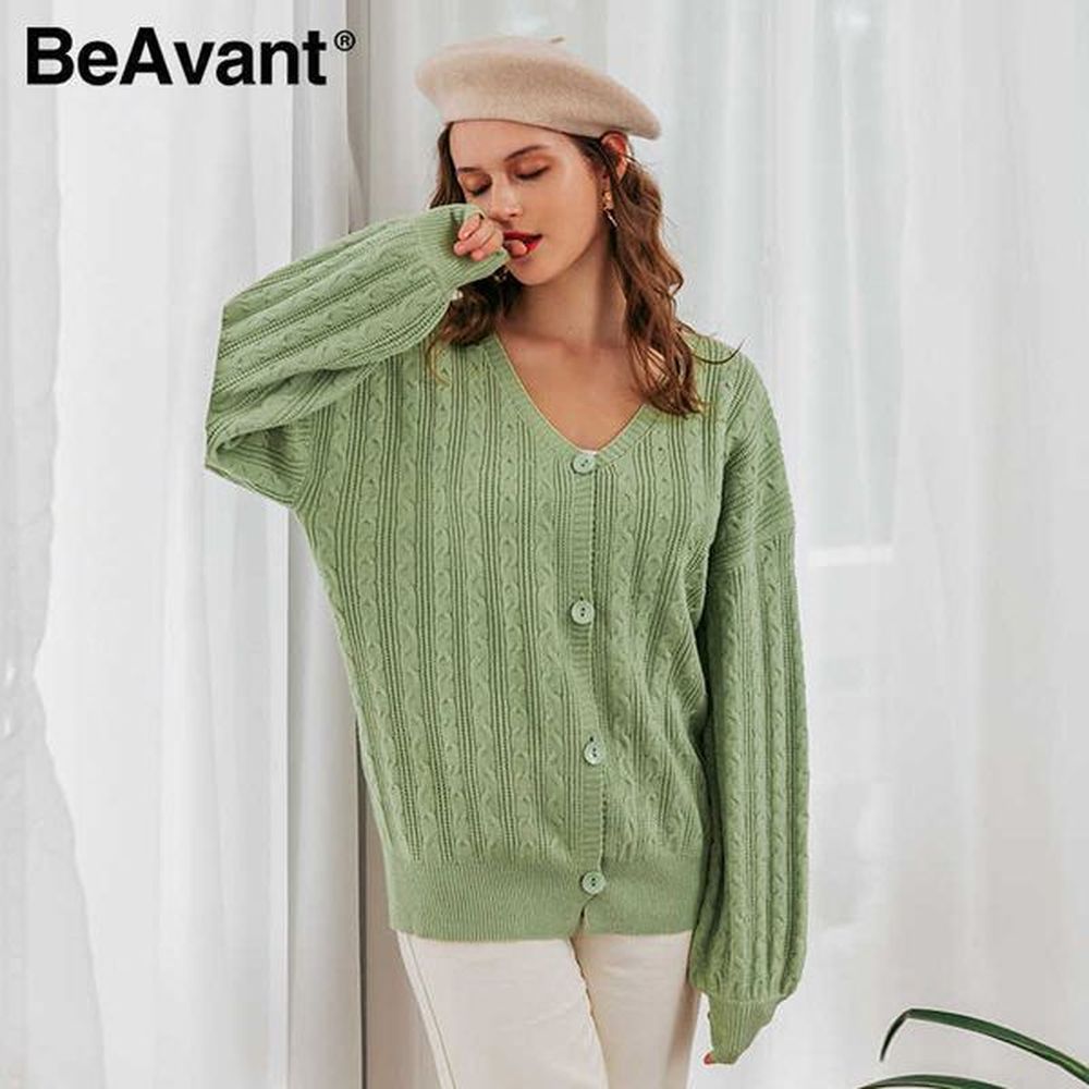 beavant casual vneck knitted women cardigan long sleeve singlebreasted sweater