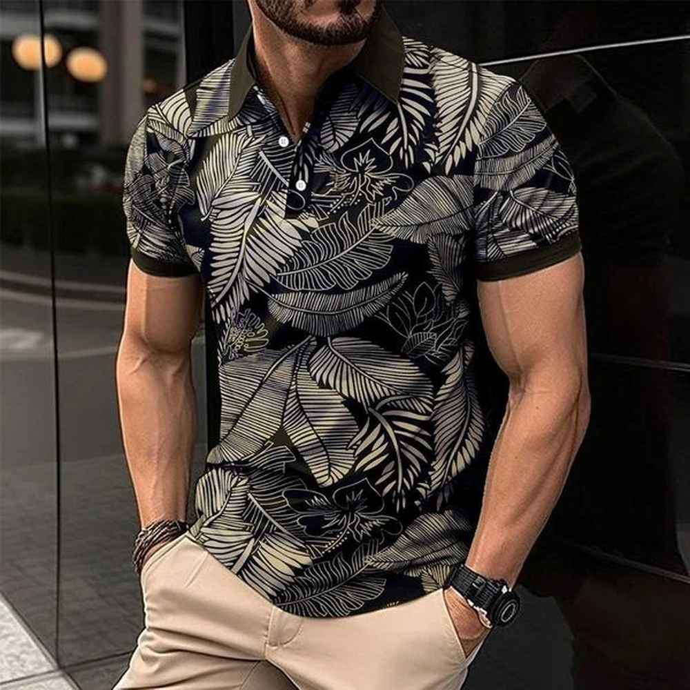 2024 Best-Selling Business Mens Polo T-Shirt Summer Short Sleeve Clothing Fashion striped Print Street Casual Button up TopXJ241028