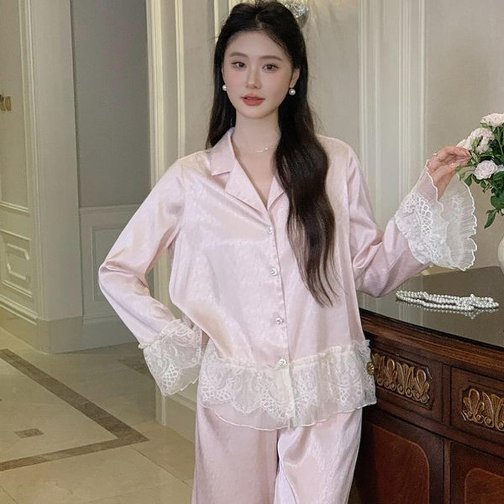 bfrench pajamas womens longsleeved trousers sweet princess style ice silk