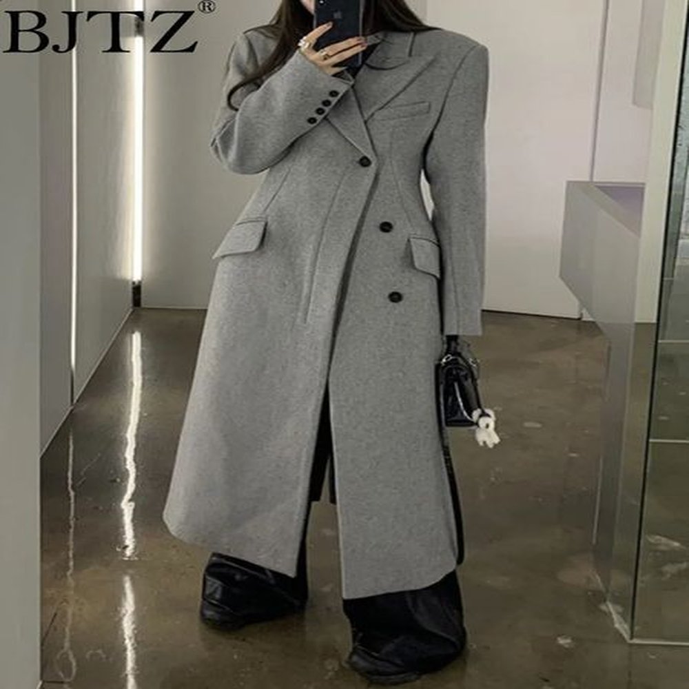 bjtz fashion woolen midlength jacket for women winter office