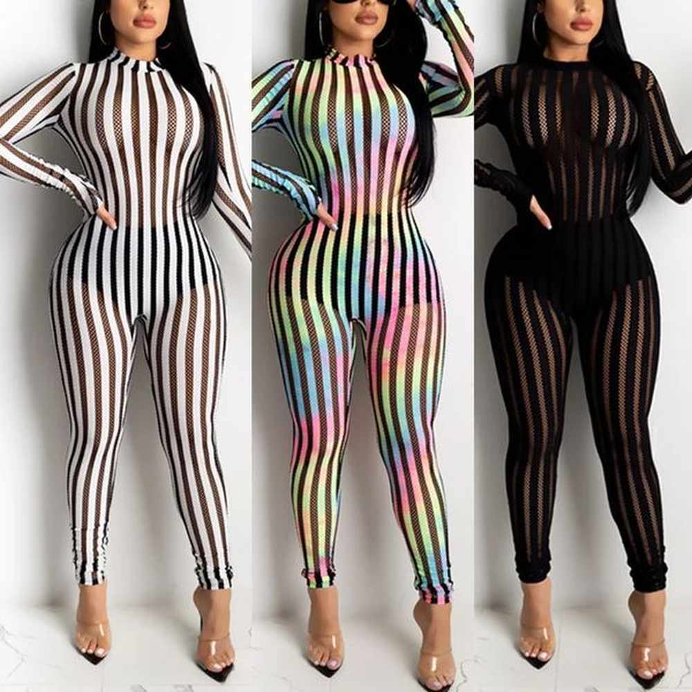 bkld womens jumpsuit and jumpsuit autumn sexy bodycon clubwear striped