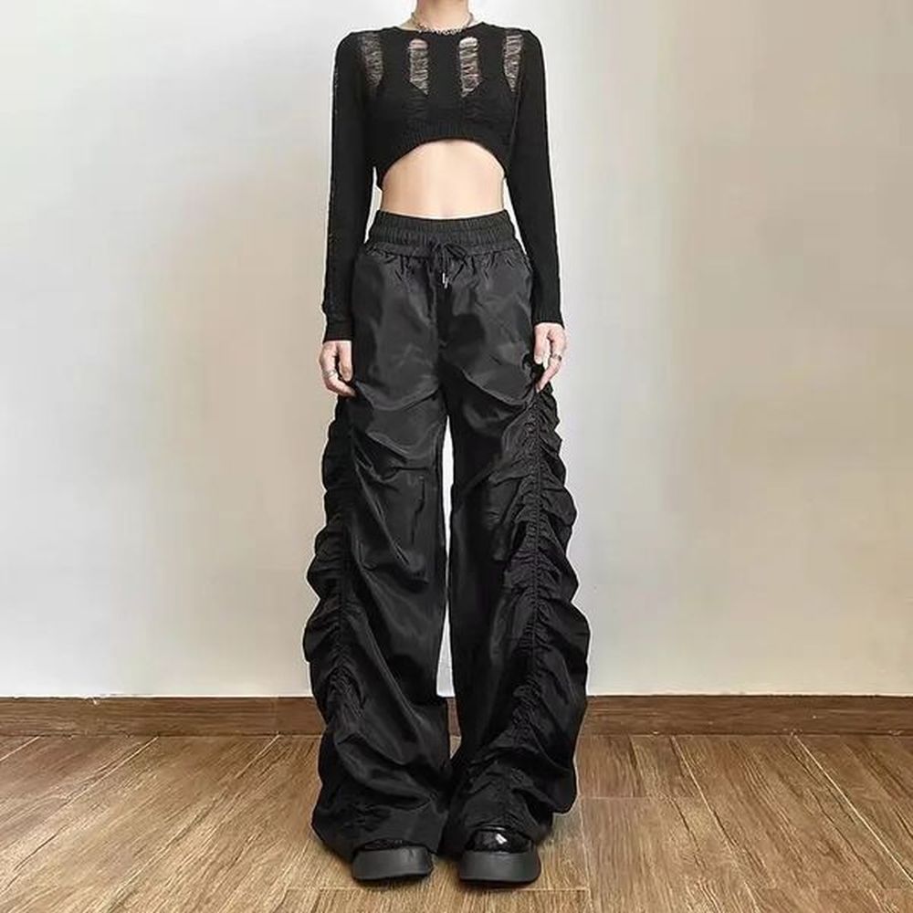 black cargo pants womens harajuku pink bagged trouser streetwear grunge