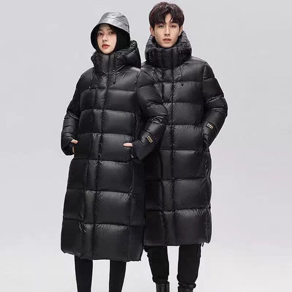 Black gold standard cold weather clothing long thickened couple men and women with the same bright surface without washing winter jacket bre