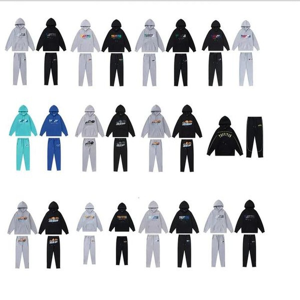 Black Hoodie Trapstar Tracksuit Rainbow Towel Embroidery Decoding Hooded Sportswear Men and Women Sportswear Suit