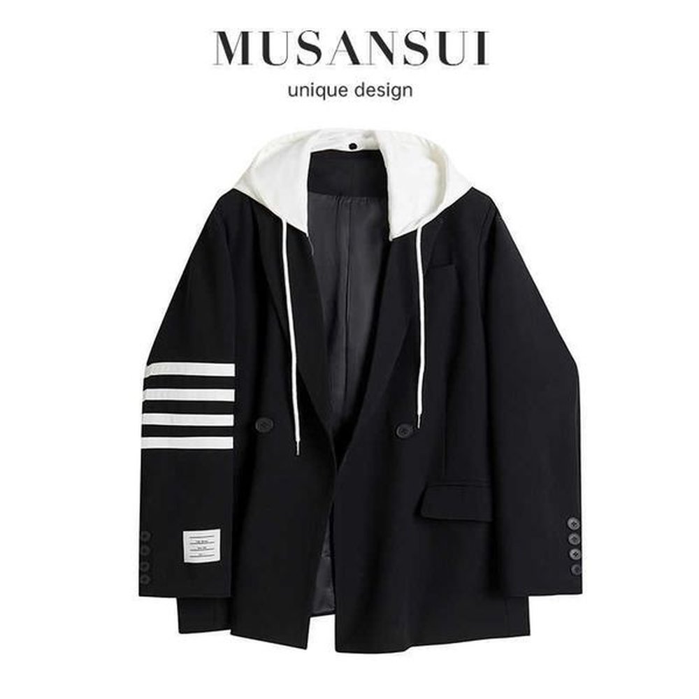 Black mini suit jacket for women 2024 new spring and autumn season slimming casual Korean version loose high-end hooded suit