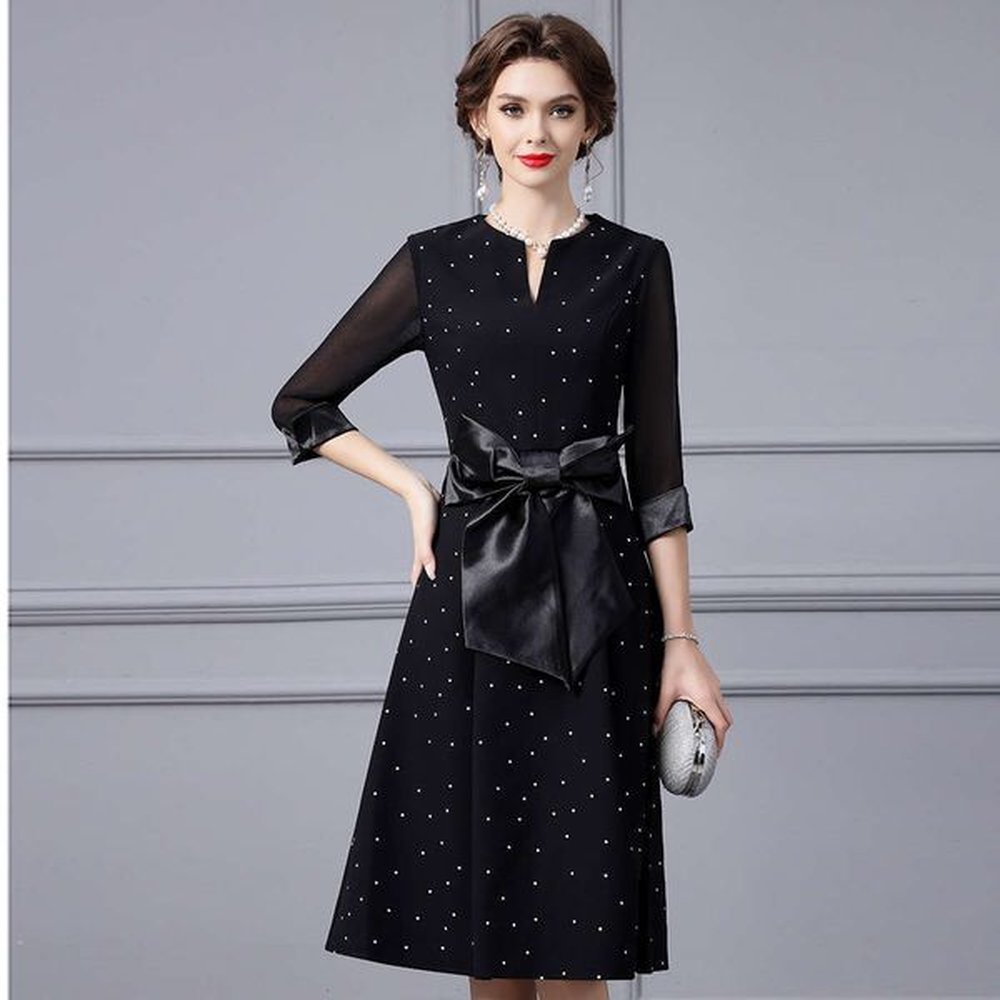 black spliced polka dot dress autumn new highend exquisite