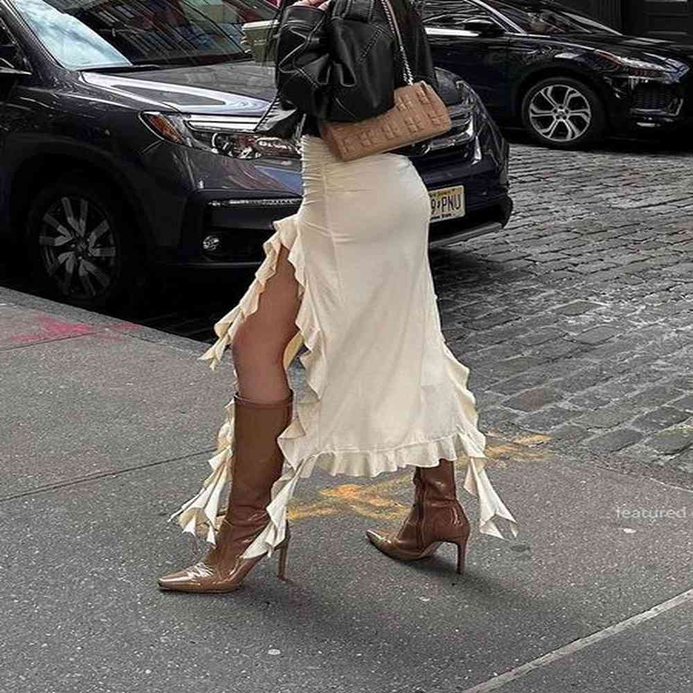 black summer skirt women split fashion asymmetrical solid sexy skirt