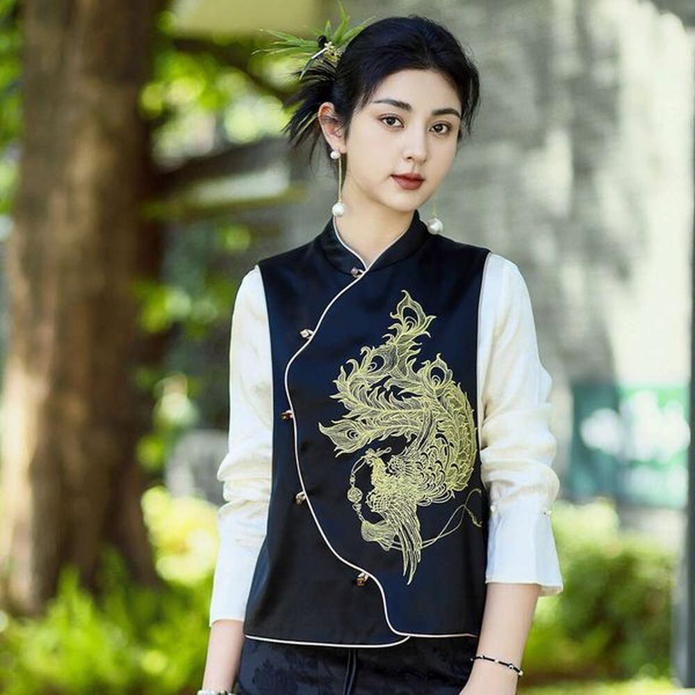 black top summer heavy industry embroidery buckle stand collar