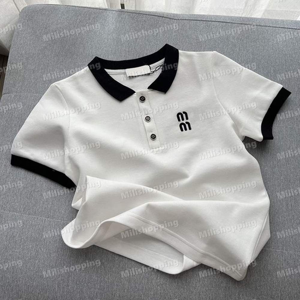 black white contrast color knits polo neck designer tees short