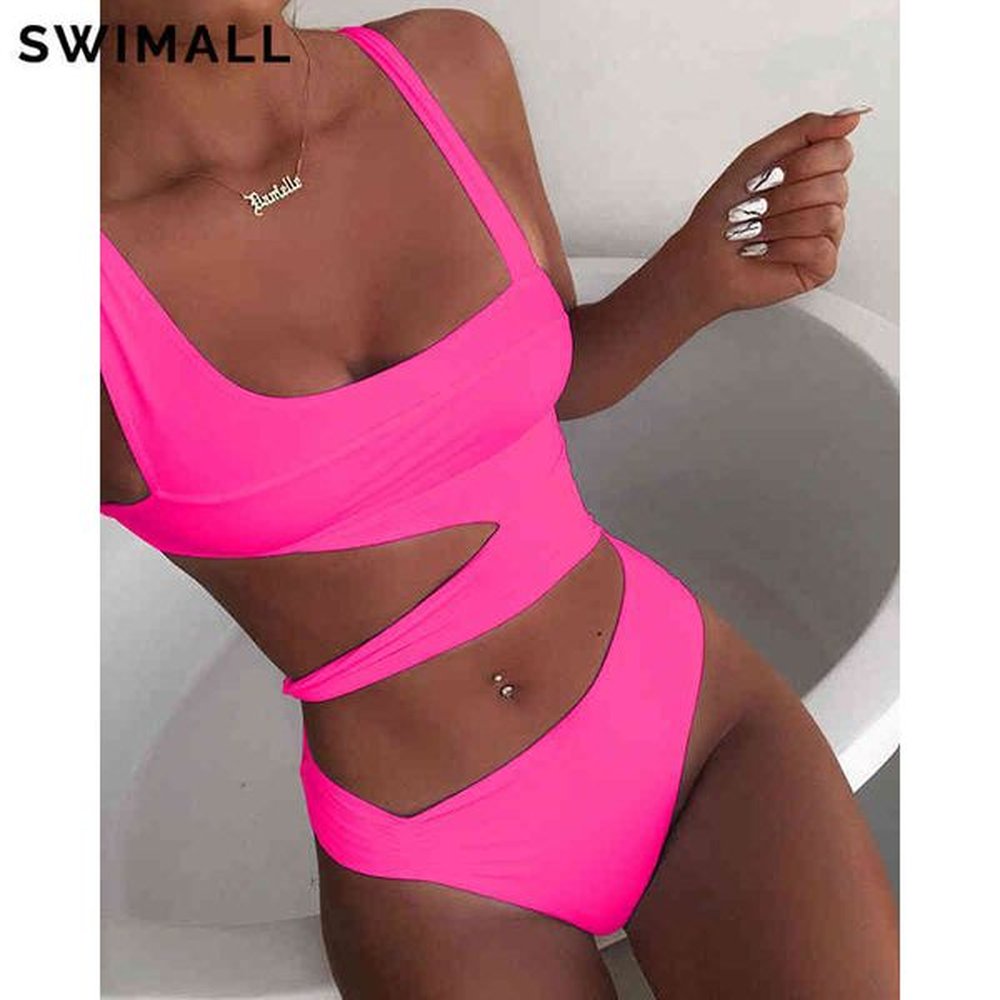 black white high cut one piece swimsuit women swimwear push