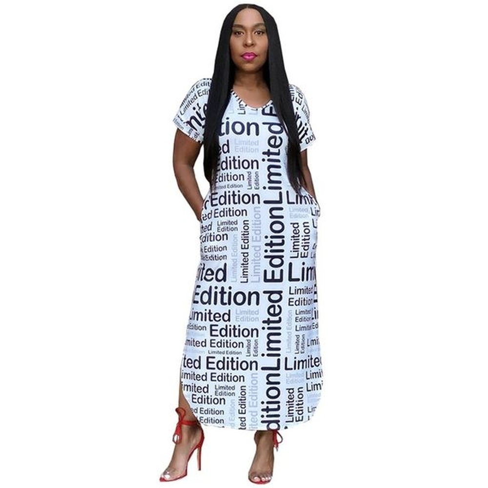 black white letter printed vintage casual african dresses for women