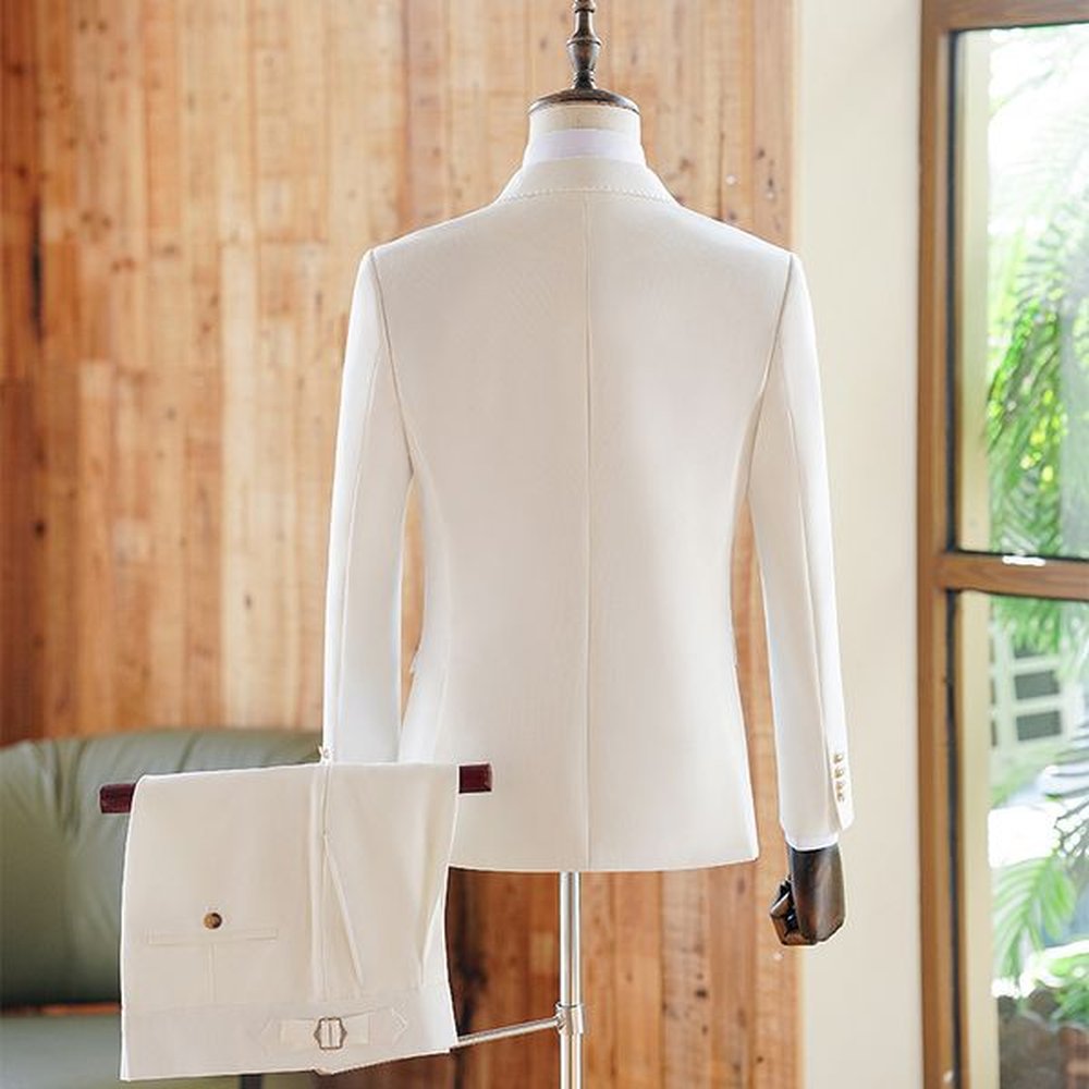 B1125Light luxury suit for men double breasted business suit white dress for groom