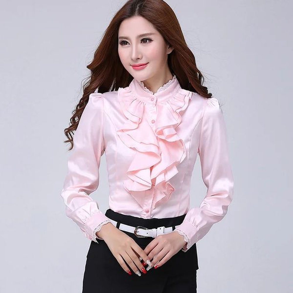 blouse shirt women fashion blouses pink casual shirts elegant ruffled