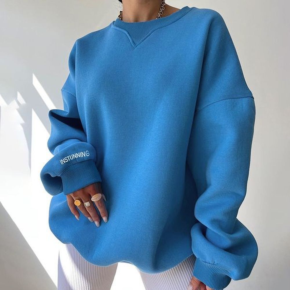 blue oversize womens hoodies letter print thick zip up draw