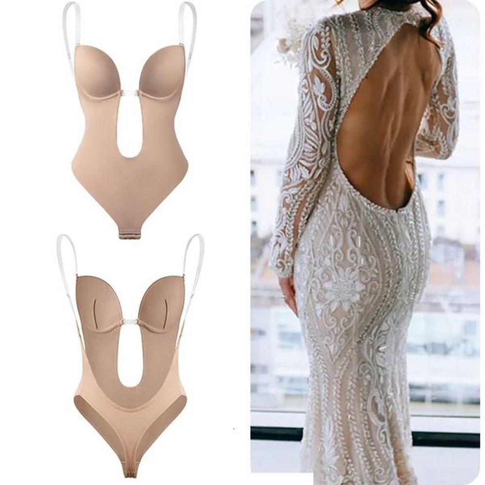 bodysuit shapewear deep vneck body shaper backless u plunge thong