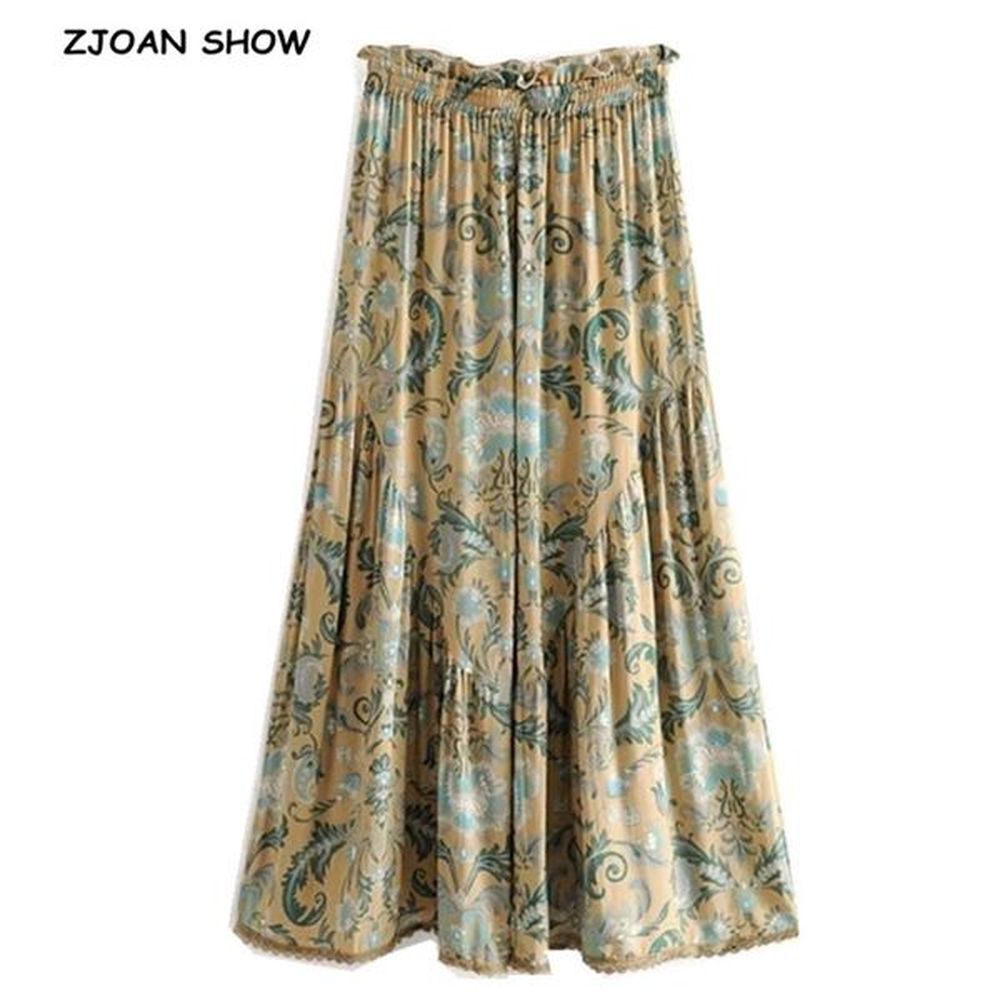 bohemian feather floral print wide leg pants holiday women ruffles