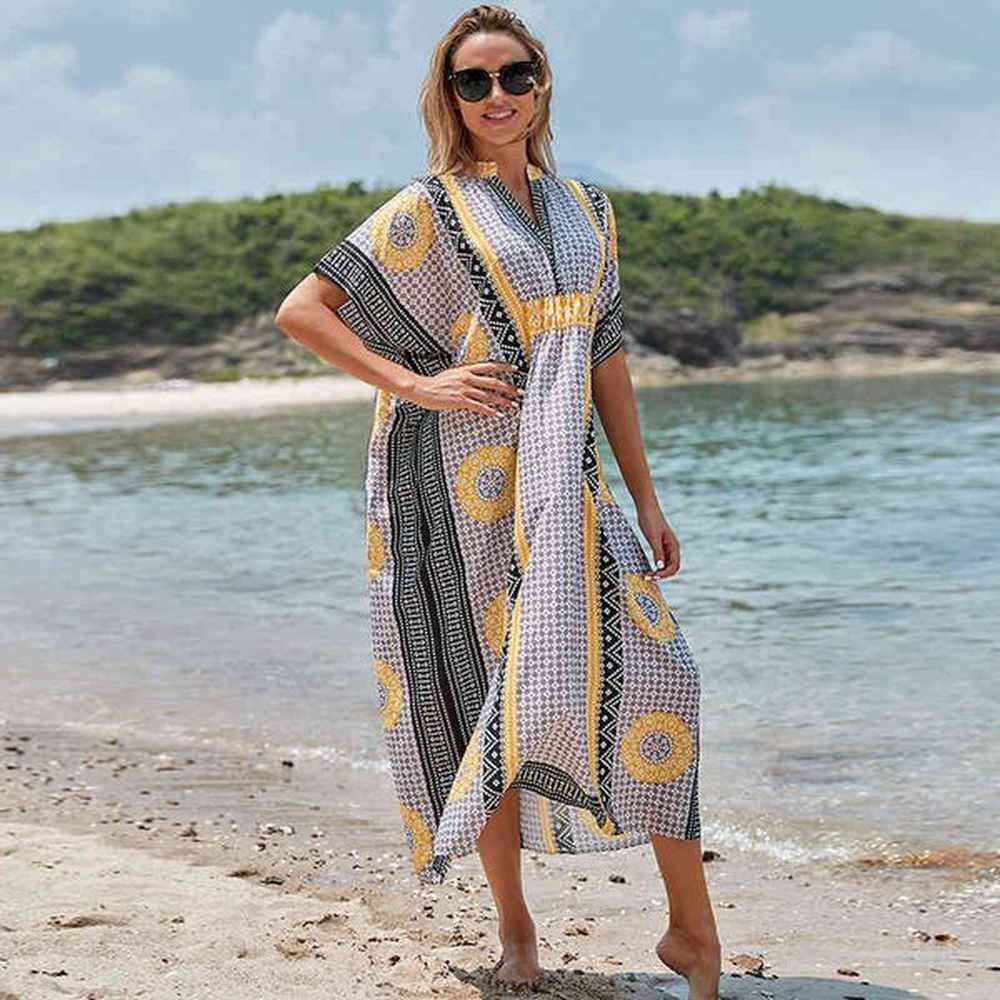 bohemian women summer beach dress swim wear cover up polyester