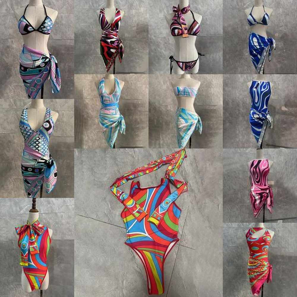 brand colorful swimwear luxury women swimsuits with skirt cover up