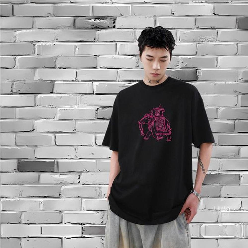 Brand 100% Cotton 230g T Shirt For Man elephant Home Outdoor Tshirts Clothings Breathable Short Sleeve Unisex Anime Print