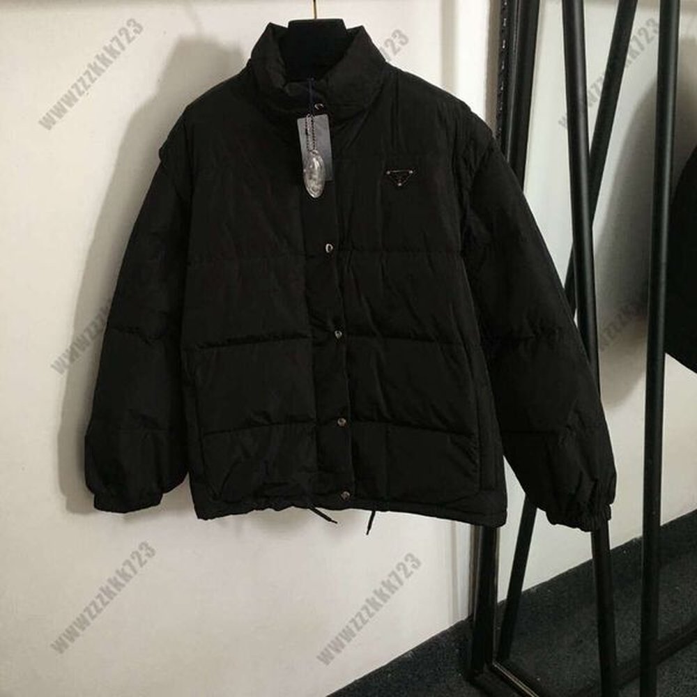 brand designer womens down jacket with triangular logo collar on