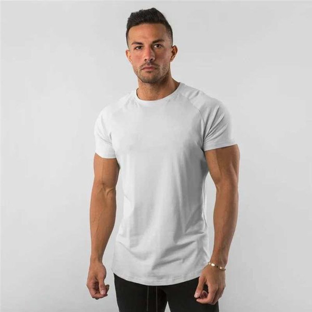 Brand gym clothing fitness t-shirt mens fashion summer sports short sleeved t-shirt cotton bodybuilding muscle exercise t-shirt M250108