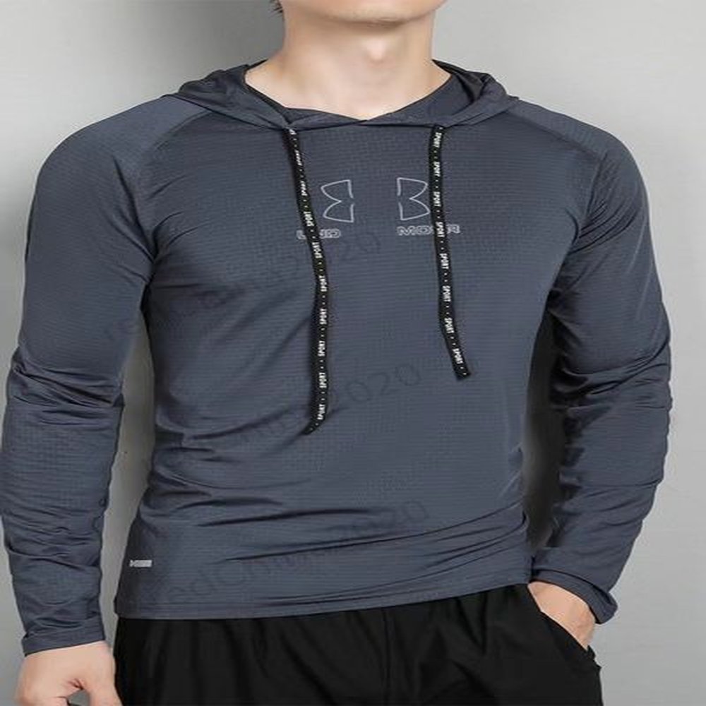 Brand gym quick drying clothes men's summer loose long sleeved t-shirts Sportwear breathable Tracksuit sweatshirt Hoodies wicking fitne