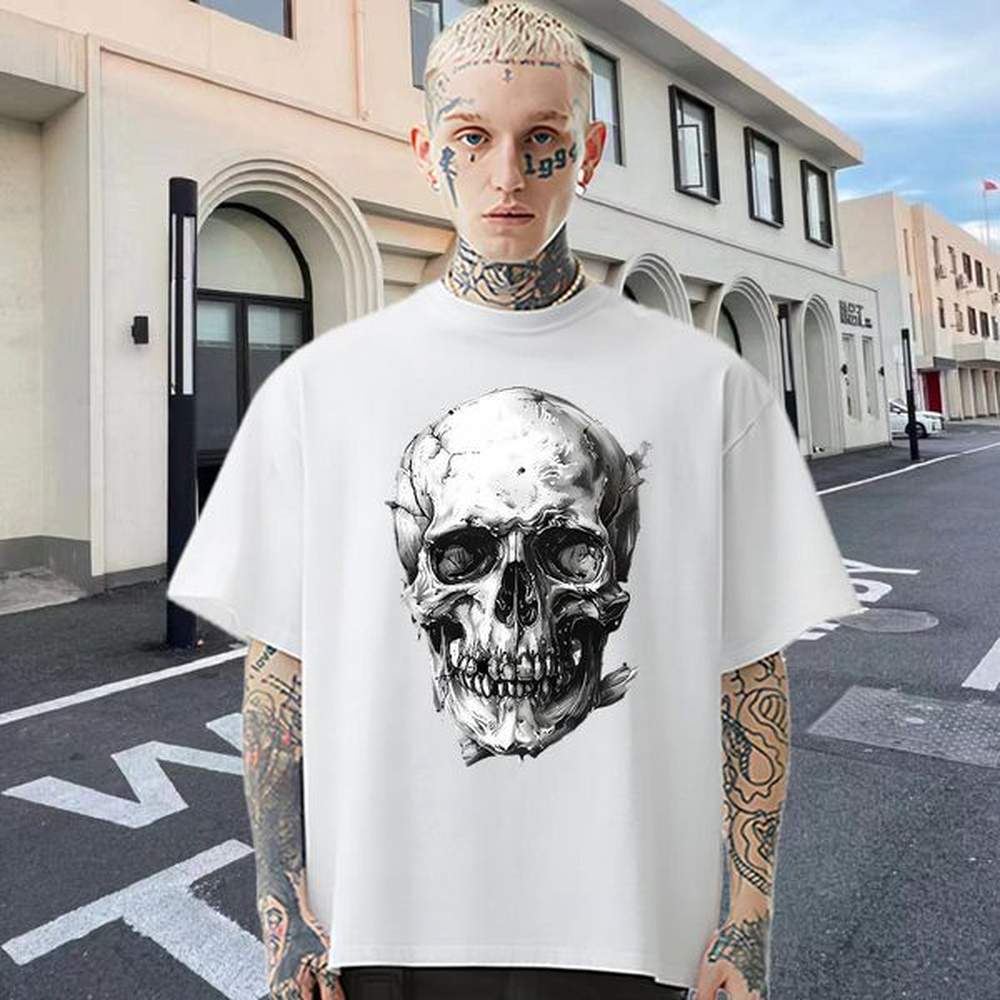 Brand Man T Shirts skull Clothings 230g Pure Cotton Street wear Hip Hop Classic Custom Printing Short Sleeve O-Neck Men Tees