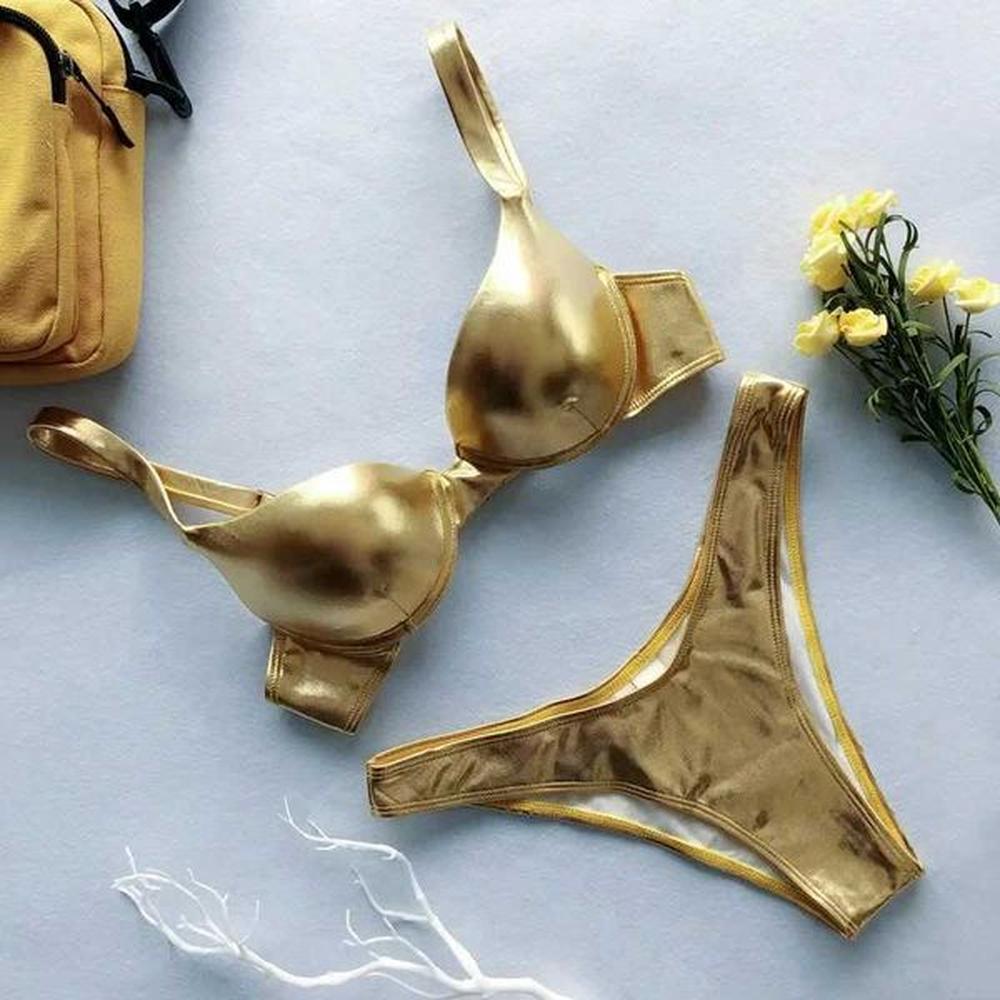 bras sets metallic summer push up pad bra swimsuit beachwear