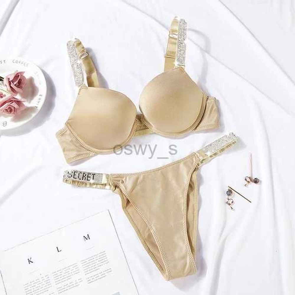 bras sets sexy letter rhinestone lingerie briefs set thongs girl