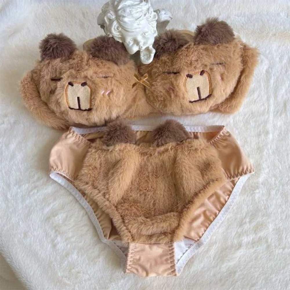 bras sets womens pcs fur bra and underwear set capybara
