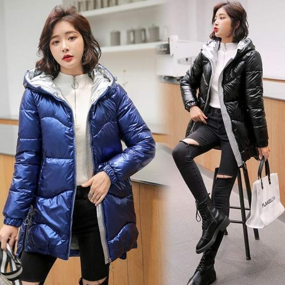 bright face down cotton thickening hooded padded jacket women winter