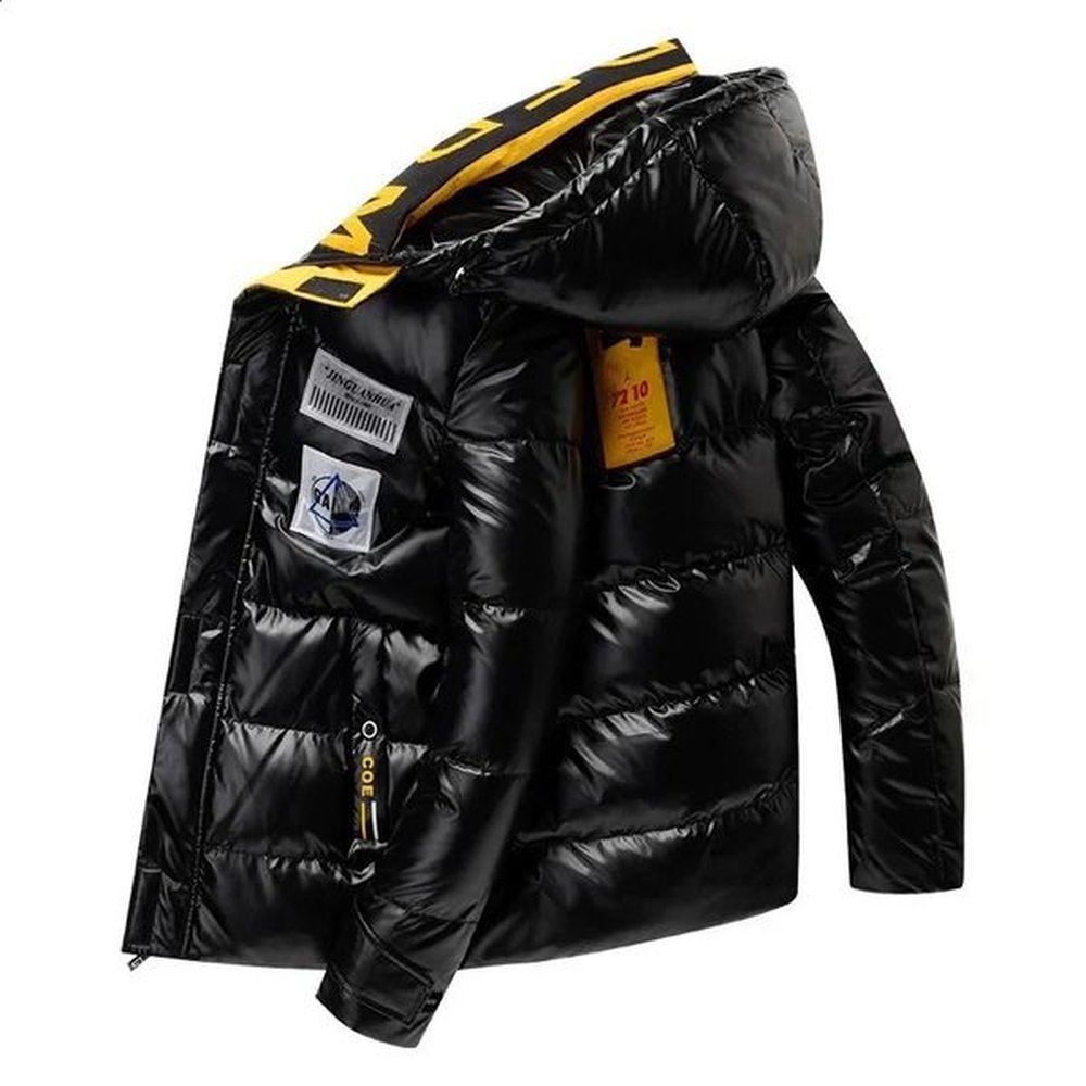 2023 Bright Leather Men Thicken Warm Winter Jacket Casual Parka Outwear Autumn Waterproof Stand Collar Hooded Coat Clothing 241205