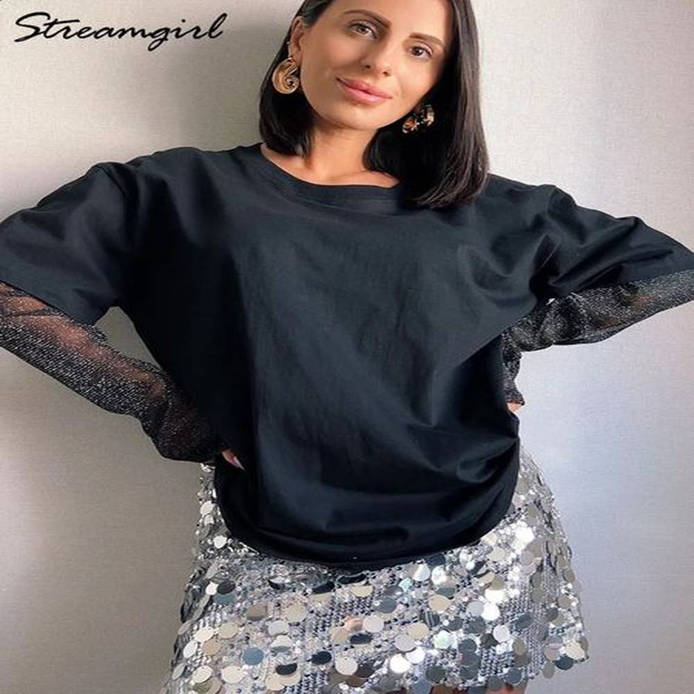 bright mesh oversize t shirt women long sleeve summer bright