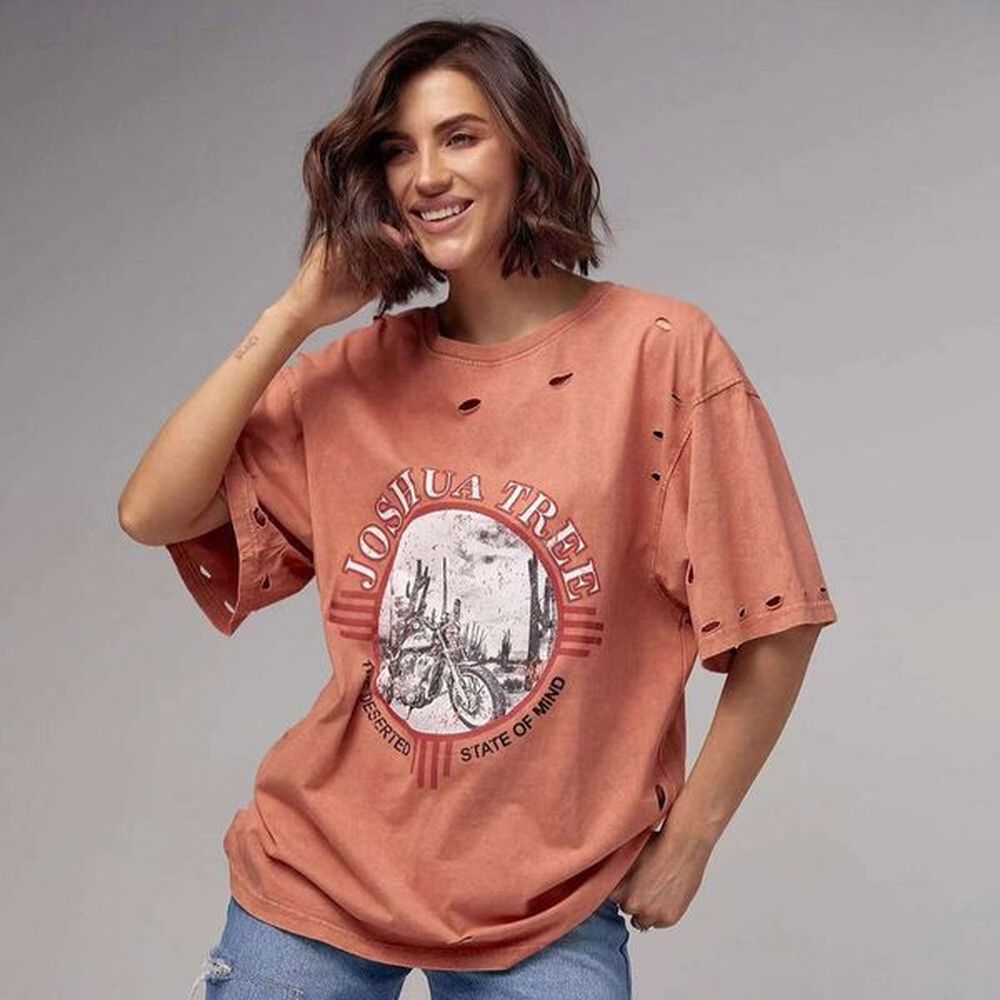 broken hole design loose american tshirt street letter printing trend